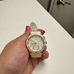 GUESS Ladies White Gold Tone Multi-function Watch